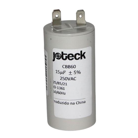 Capacitor Para Lavadora 15UF 250VAC com 2 Terminais CBB60 50/60hz