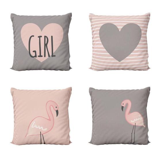 Imagem de Capas de Almofadas Decorativas Rosa Flamingos Love Girl Para Sofá 40x40 - Novadecora