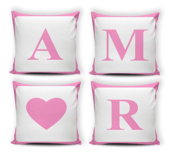 Imagem de Capas de Almofadas Estampadas Frases Amor Maria 4 Unidades Branco e Rosa