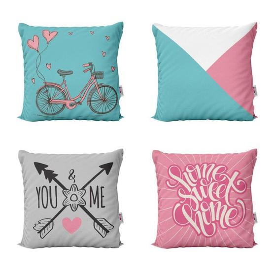 Imagem de Capas de Almofadas Rosa, Azul e Cinza Decorativas e Geometricas Home Sweet Home Bike  40x40 - Novadecora