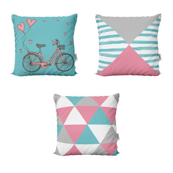 Imagem de Capas De Almofadas Rosa E Azul Decorativas Bike In Love Sofá