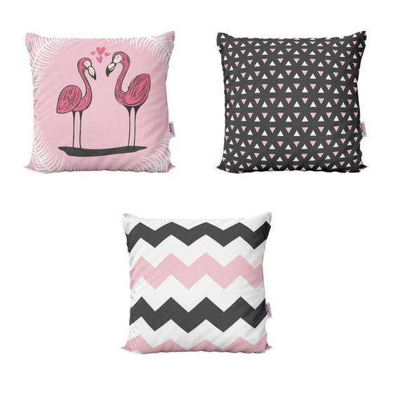 Imagem de Capas de Almofadas Rosa Flamingos Decorativas e Geométricas Para Sofá 40x40 - Novadecora