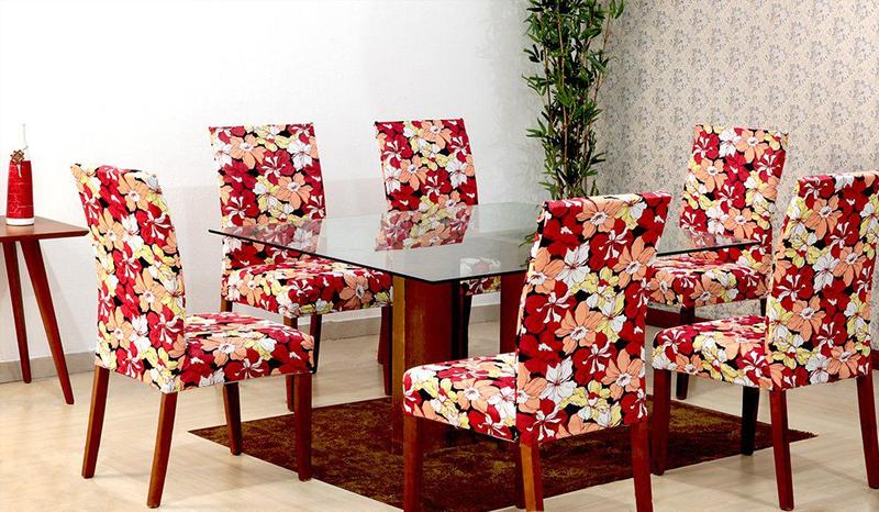 Imagem de Capas De Cadeira 06 Lugares Floral Vermelho