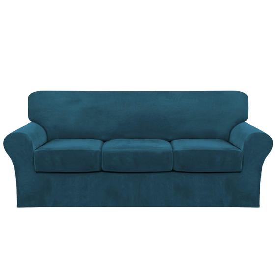 Imagem de Capas de sofá FantasDecor Velvet Couch, conjunto de 4 peças para 3 lugares