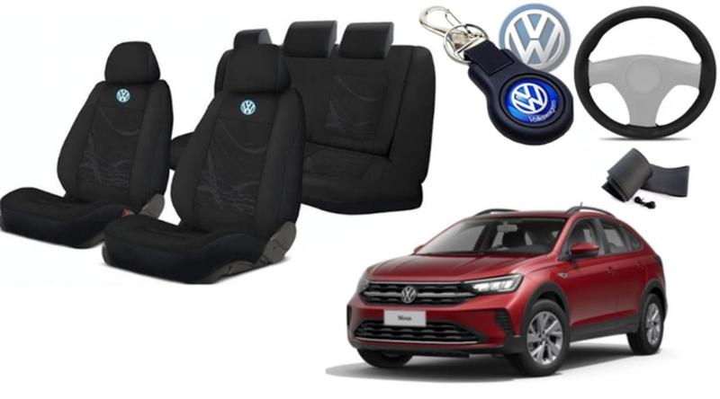 Imagem de Capas de Tecido Exclusivas VW Nivus 2019-2023 + Volante + Chaveiro Original