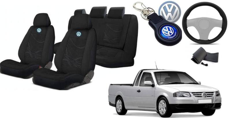 Imagem de Capas de Tecido Saveiro 1999-2009: Proteção e Estilo + Volante Personalizado + Chaveiro VW