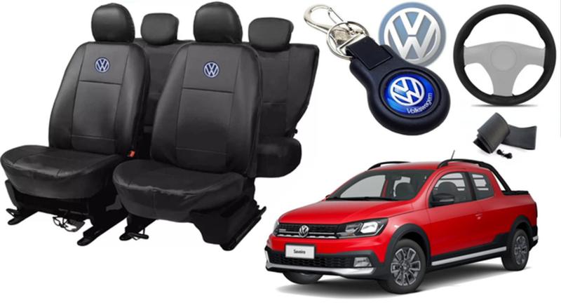 Imagem de Capas de Tecido Saveiro 2009-2023: Proteção e Estilo + Volante Personalizado + Chaveiro VW