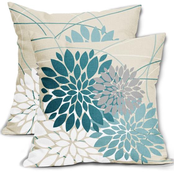 Imagem de Capas de travesseiro Sweetshow Teal Grey Dahlia Flower 45x45cm, conjunto 2