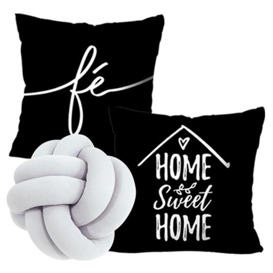 Imagem de Capas para Almofada Fé / Home Sweet Home (kit com 2 capas - preta)  + Almofada Nó (Branca)