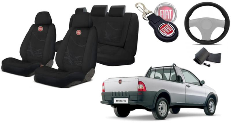 Imagem de Capas Personalizadas Strada 1998-2004 + Capa Volante + Chaveiro - Kit