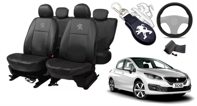 Imagem de Capas Premium Elegantes: Bancos Peugeot 308 2013-2020 + Capa de Volante + Chaveiro