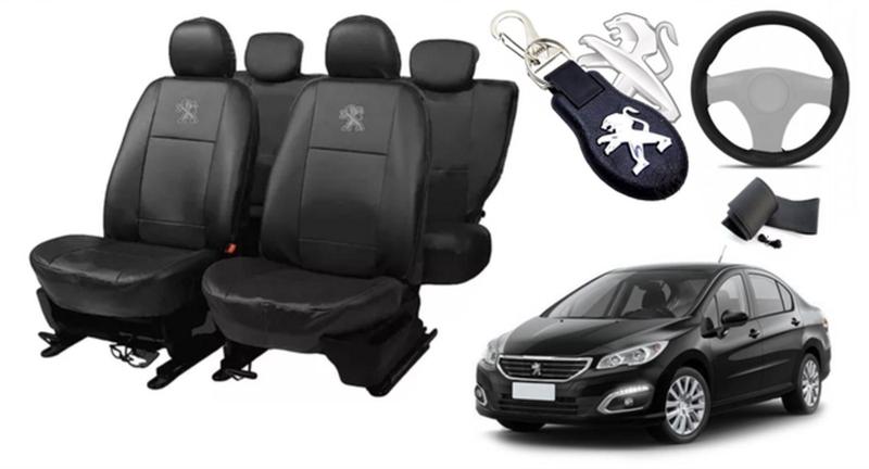 Imagem de Capas Premium Personalizadas: Couro para Bancos Peugeot 408 2010-2019 + Capa de Volante + Chaveiro