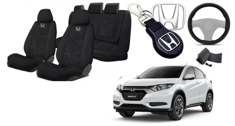 Imagem de Capas Tecido Personalizado Assentos Estofado Honda HRV 15-24 + Volante + Chaveiro