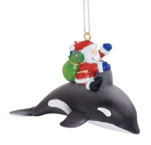 Imagem de Cape Shore Papai Noel Cavalgando Orca Baleia Entregando Presentes Ornamento de Natal