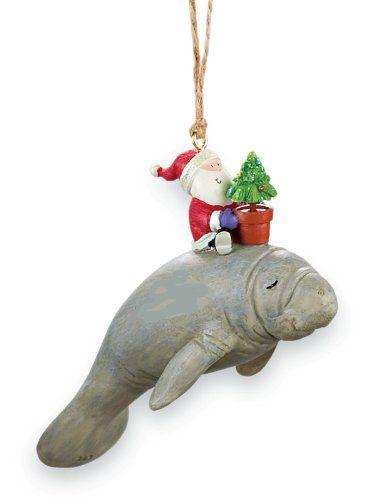 Imagem de Cape Shore Santa Riding Peixe-boi Náutico Costeiro Natal Ornamento Resina