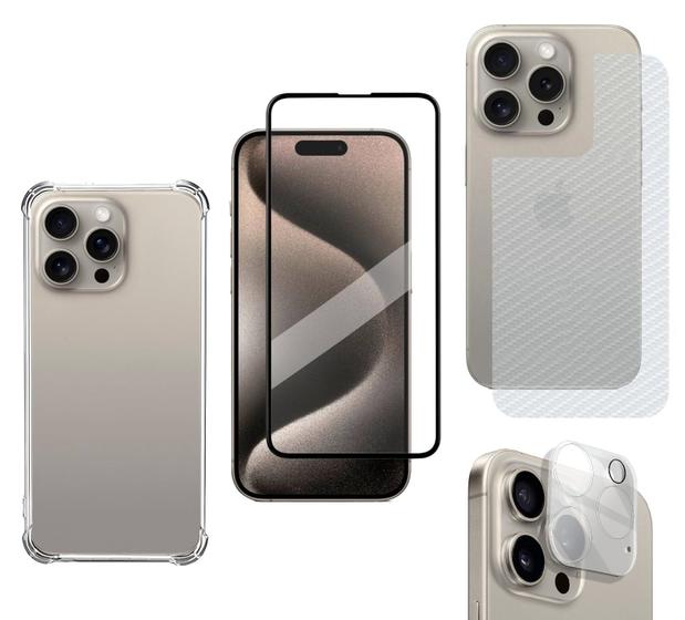 Imagem de Capinha Capa Anti Impacto  + Película 3d + Pel. Câmera + Pel. Carbono Compatível Para iPhone 15 Pro Max 6.7