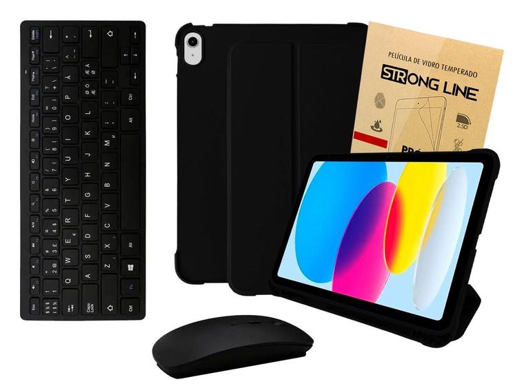 Imagem de Capinha Capa Compatível com Ipad 10 10.9 2022 Case Smart Suporte Pencil + Pelicula de Vidro Teclado e Mouse Preto