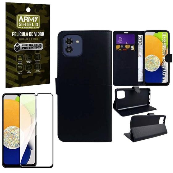 Imagem de Capinha Carteira Samsung A03 + Película Vidro 3D Armyshield