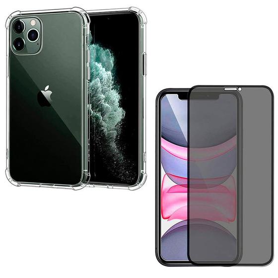 Imagem de Capinha Compatível iPhone 11 Pro Max Anti Shock + Película 3D Vidro Anti Espião Privativa