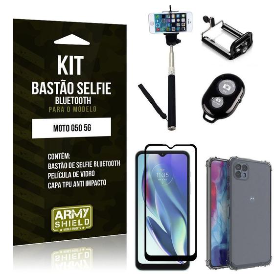 Imagem de Capinha G50 5G + Bastão De Selfie Bluetooth + Película 3D