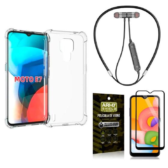 Imagem de Capinha  Moto E7 + Fone Bluetooth Neckband + Película 3D - Armyshield