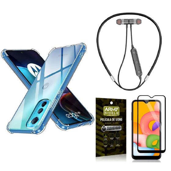 Imagem de Capinha  Moto Edge 30 + Fone Bluetooth Neckband + Película 3D - Armyshield