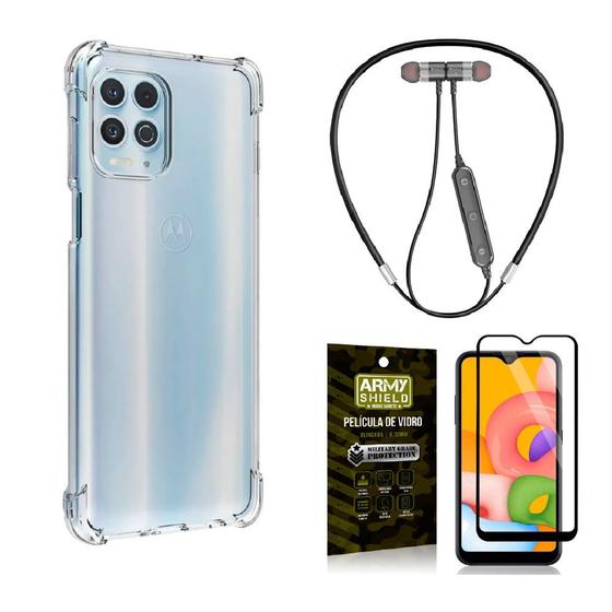 Imagem de Capinha  Moto G100 + Fone Bluetooth Neckband + Película 3D - Armyshield