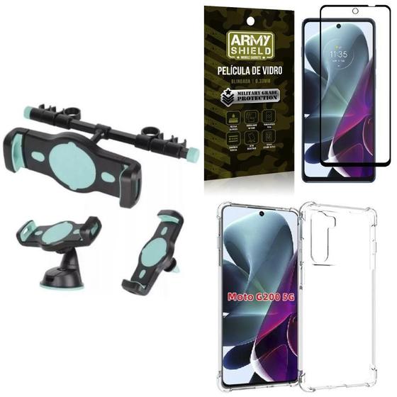 Imagem de Capinha Moto G200 5G + Suporte Veicular 3 Em 1 + Película 3D