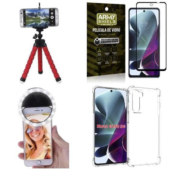 Imagem de Capinha Moto G200 5G + Tripé Flex + Flash Ring + Película 3D