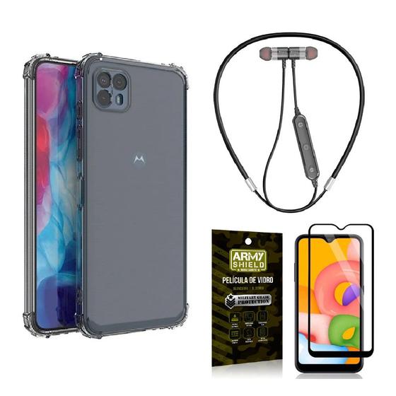 Imagem de Capinha  Moto G50 5g + Fone Bluetooth Neckband + Película 3D - Armyshield