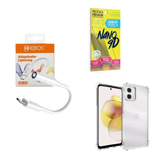 Imagem de Capinha Moto G73 + Adaptador Tipo C Fone P2 + Película 9D