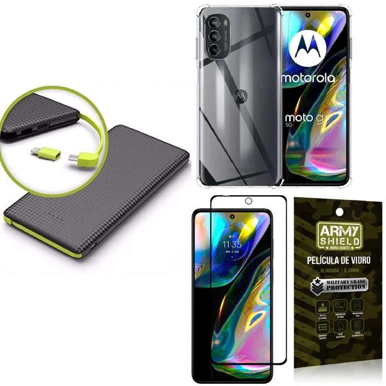 Imagem de Capinha Moto G82 + Carregador Portátil 5.000 maH + Película 3D