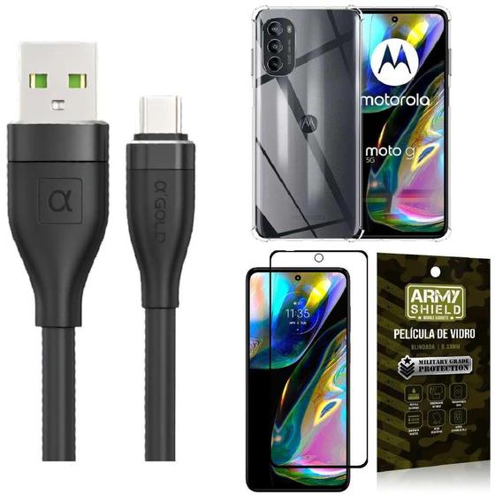 Imagem de Capinha Moto G82 + Kit Cabo Tipo C 2 Metros + Película 3D