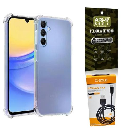 Imagem de Capinha Para Galaxy A15 + Cabo Tipo-C 2 Metros + Pelicula 3D