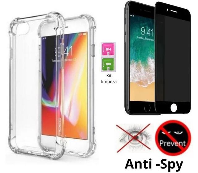 Imagem de Capinha + Película Privacidade 3D Compatível Com iPhone 6 / 7/ 8 / X / XS / XS Max 11 12 13 Pro Max