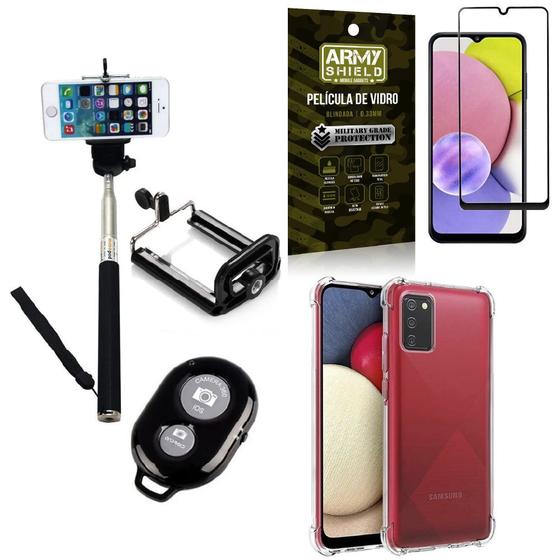 Imagem de Capinha Samsung A03S + Bastão Selfie Bluetooth + Película 3D