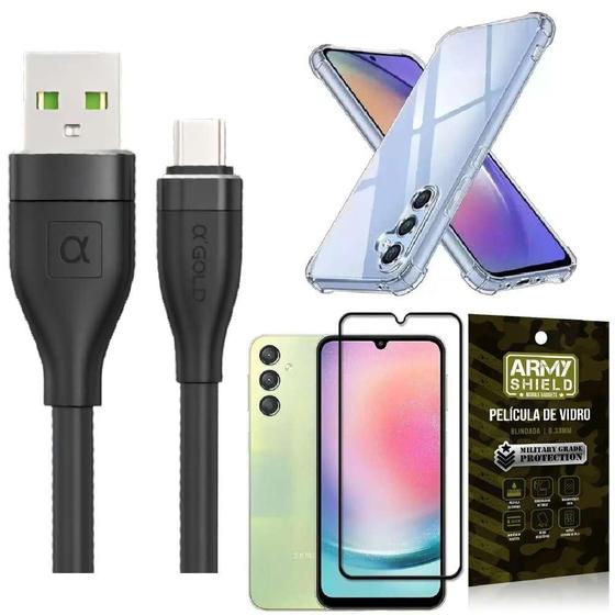 Imagem de Capinha Samsung A24 + Kit Cabo Tipo C 2 Metros + Película 3D