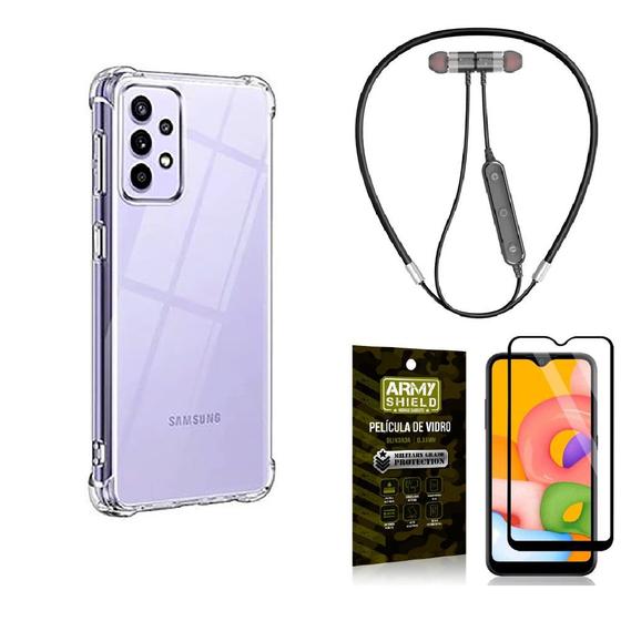 Imagem de Capinha Samsung A52s 5G + Fone Bluetooth Neckband + Película 3D - Armyshield