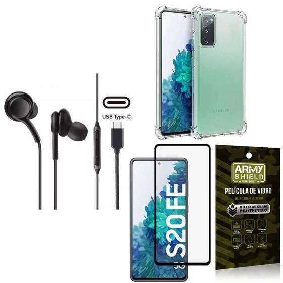 Imagem de Capinha Samsung S20 Fe + Fone de Ouvido Intra Auricular Preto + Película 3D