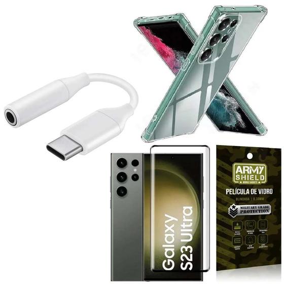 Imagem de Capinha Samsung S23 Ultra + adaptador Tipo C para Fone P2 + Película 3D