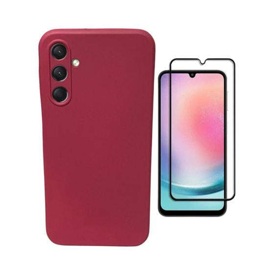 Imagem de Capinha Silicone Aveludada + Película Frontal Vidro 3D Tela Toda Para Celular Samsung A24