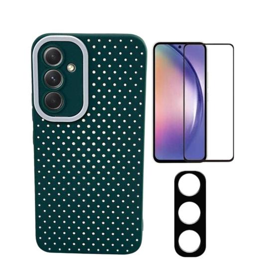 Imagem de Capinha Silicone Flexível + Película Frontal Vidro 3D Full Cover + Película Lente Câmera Para Celular A54