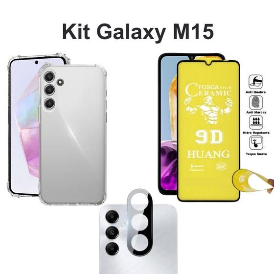 Imagem de Capinha Transparente + Película de Cerâmica Fosca + Película Câmera para Samsung Galaxy M15