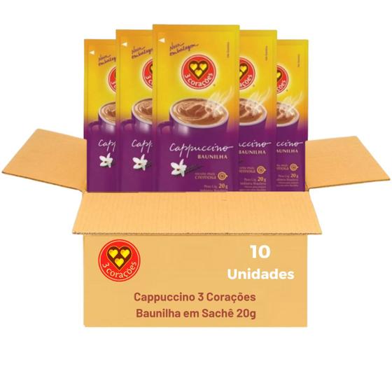 Imagem de Cappuccino Baunilha 3 Corações 10 Sachês Com 20g