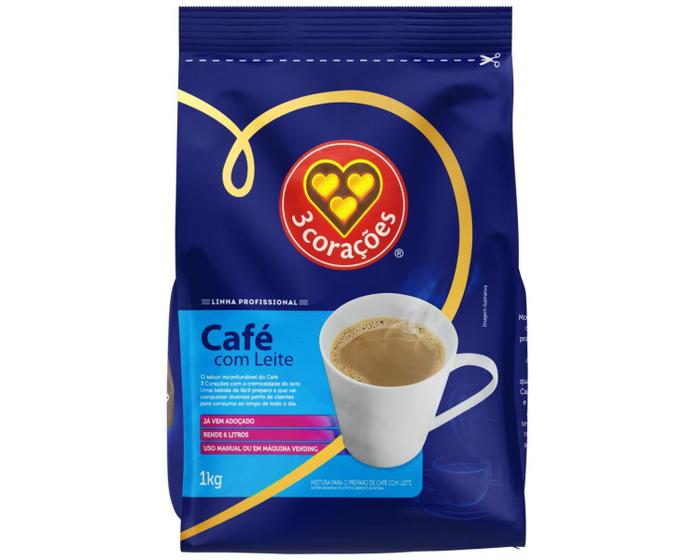 Imagem de Cappuccino + Café Com Leite Em Pó 3 Corações Vending - 1Kg