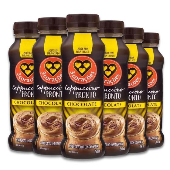 Imagem de Cappuccino Pronto Três Corações Chocolate Kit 6 Uni 260Ml