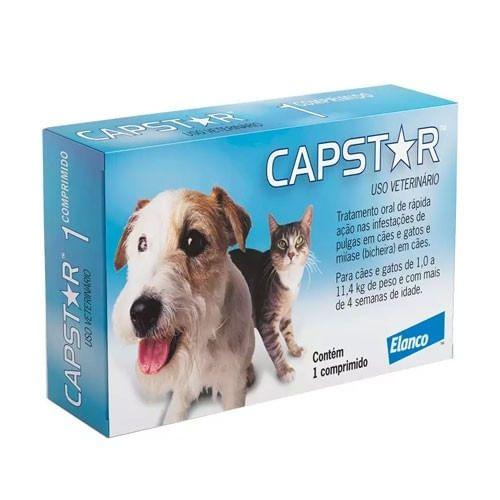 Capstar 11,4 mg Antipulgas e Bicheiras para Cães e Gatos 1 Comprimido