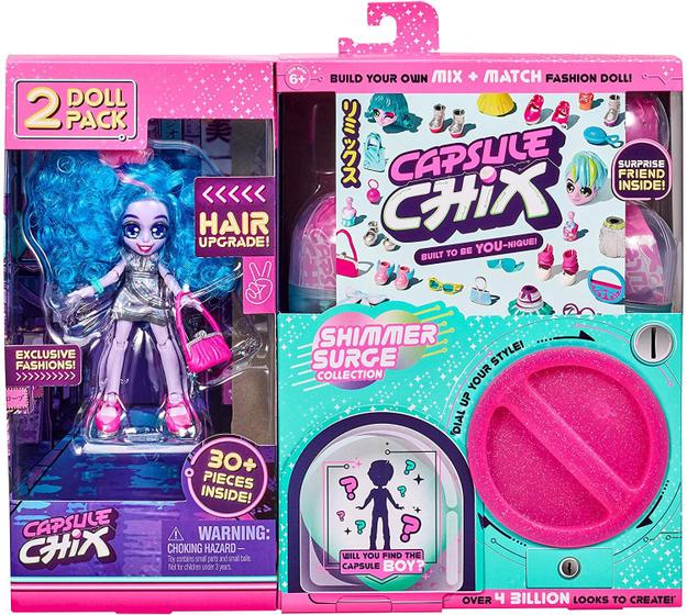 Imagem de Cápsula Chix Shimmer Surge 2 Pack, 4,5 polegadas Boneca Pequena com Unboxing máquina cápsula e Mix and Match Fashions and Accessories, 59228