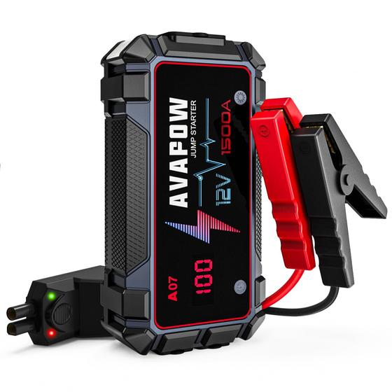 Imagem de Car Jump Starter AVAPOW A07 1500A 12V - Para Carros a Gasolina (7L) e Diesel (5,5L)