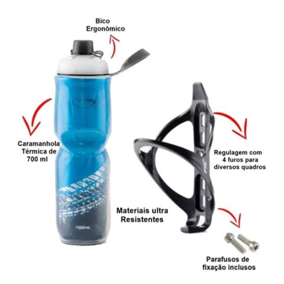 Imagem de Caramanhola Térmica para Bicicleta Squeeze Térmica Garrafinha para Bike Com Suporte e Parafusos